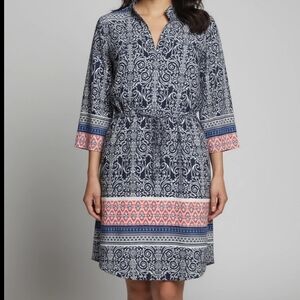 Women's Navy & Coral Printed Shirt Dress